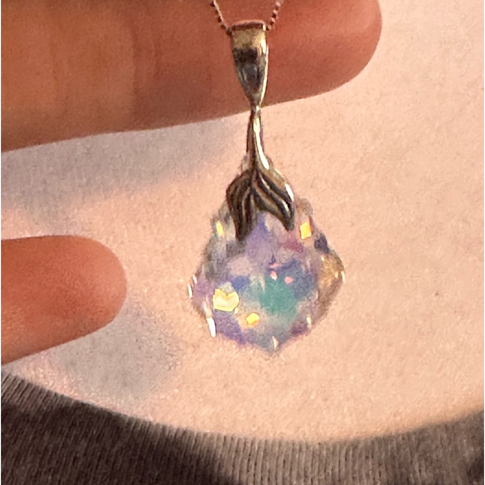 Handmade Austrian Crystal Aurora Borealis Pendant Sterling Silver Chain Necklace - Picture 5 of 11